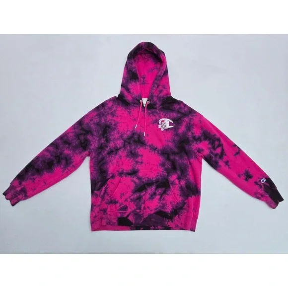 Champion Womens Pink Black Tie Dye Hoodie Sweatshirt XL Rose Logo - Picture 3 of 13